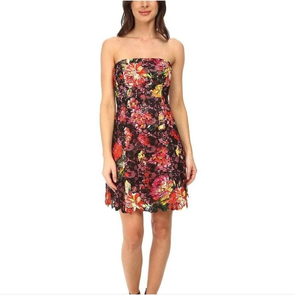 NWT Adrianna Papell w/o Strap Floral Lace Skater Dress 14 Wedding Shower Guest